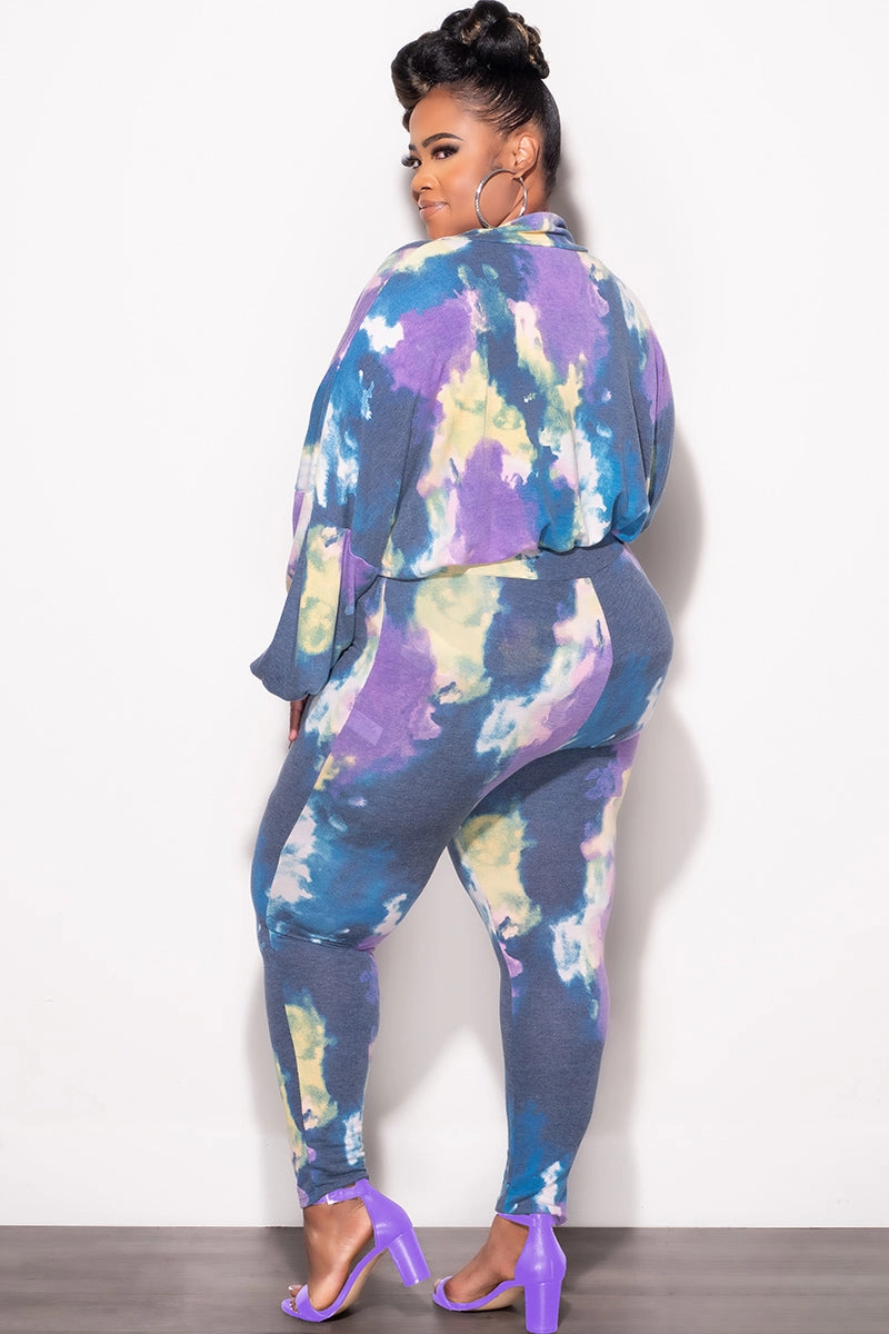 Final Sale Plus Size 2-Piece Set Long Sleeve Top & Pants in Purple & Yellow Tie Dye Eco Friendly Material ReinforcedStitching