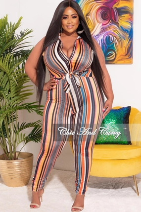 Body-Hugging Fit Sporty Comfort Fit Final Sale Plus Size 2-Piece Sleeveless Crop Tie Top and High Waist Pant in Stripe Print Latto