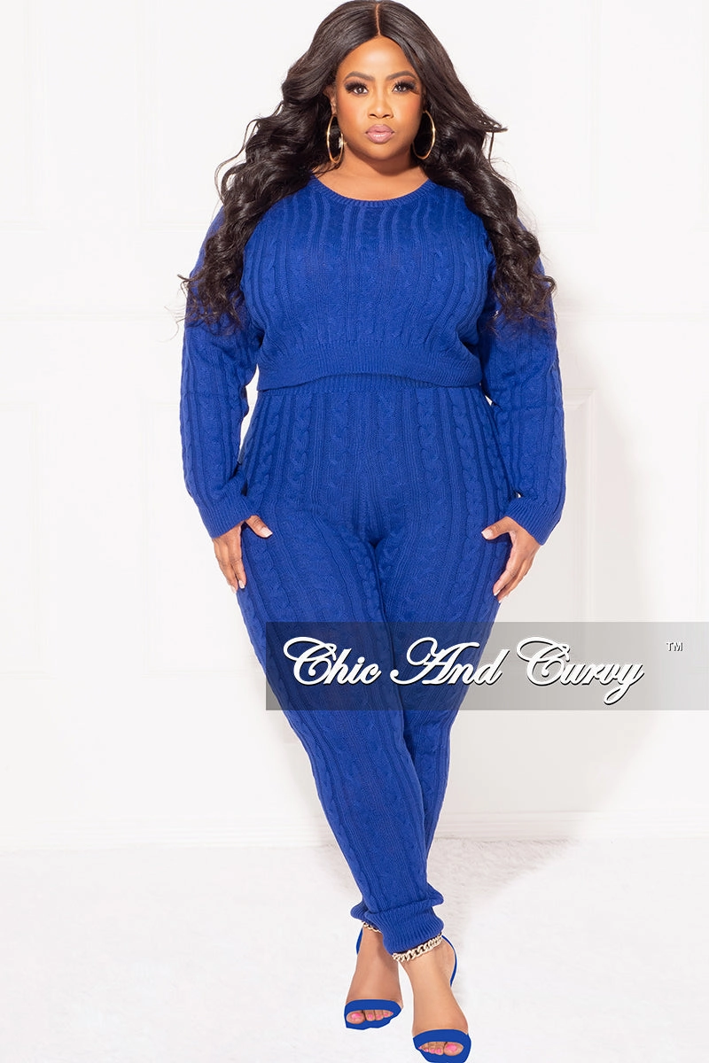 Final Sale Plus Size 2-Piece Sweater Pants Set in Royal Blue Urban Ready