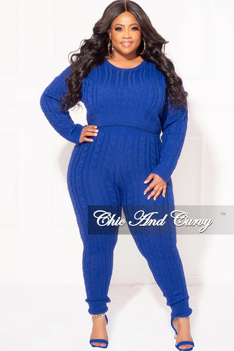 Timeless Wear Unisex style Final Sale Plus Size 2-Piece Sweater Pants Set in Royal Blue