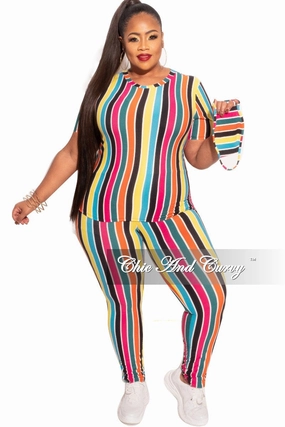 Movement Ease Final Sale Plus Size 2-Piece Top and Pants Set in Multicolor Stripe Print
