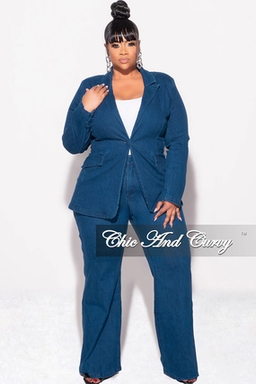 Final Sale Plus Size 2pc Blazer and Pants Set in Dark Denim Ultra Soft