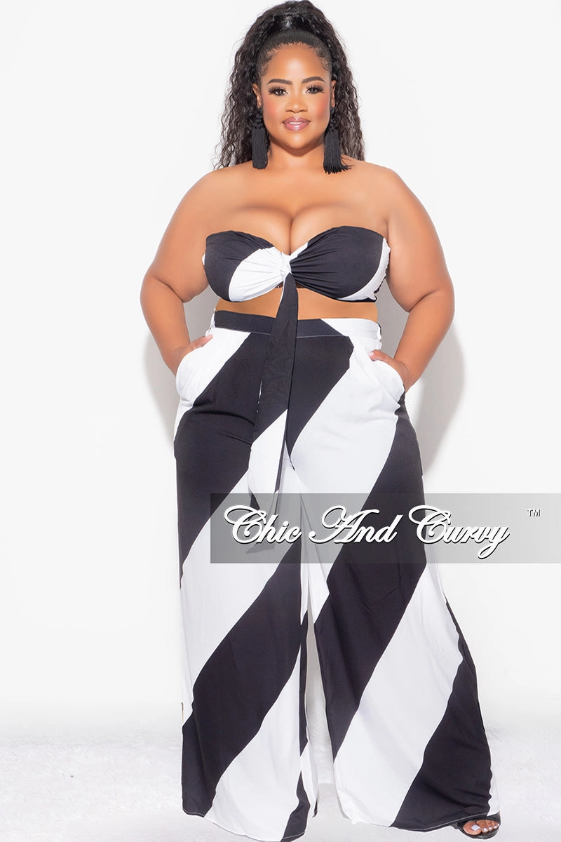 Final Sale Plus Size 2pc Bra Top and Pants Set Black and White Design Print All Day Comfort Fit