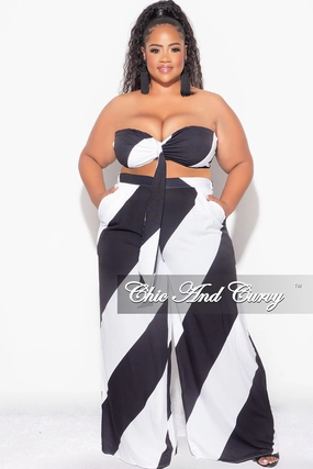 Final Sale Plus Size 2pc Bra Top and Pants Set Black and White Design Print Soft Fabric Chill Comfort Wear