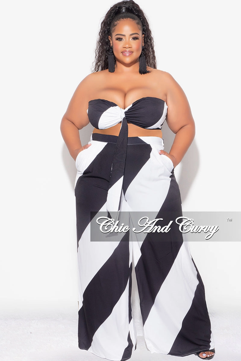 Final Sale Plus Size 2pc Bra Top and Pants Set Black and White Design Print Soft Fabric Chill Comfort Wear
