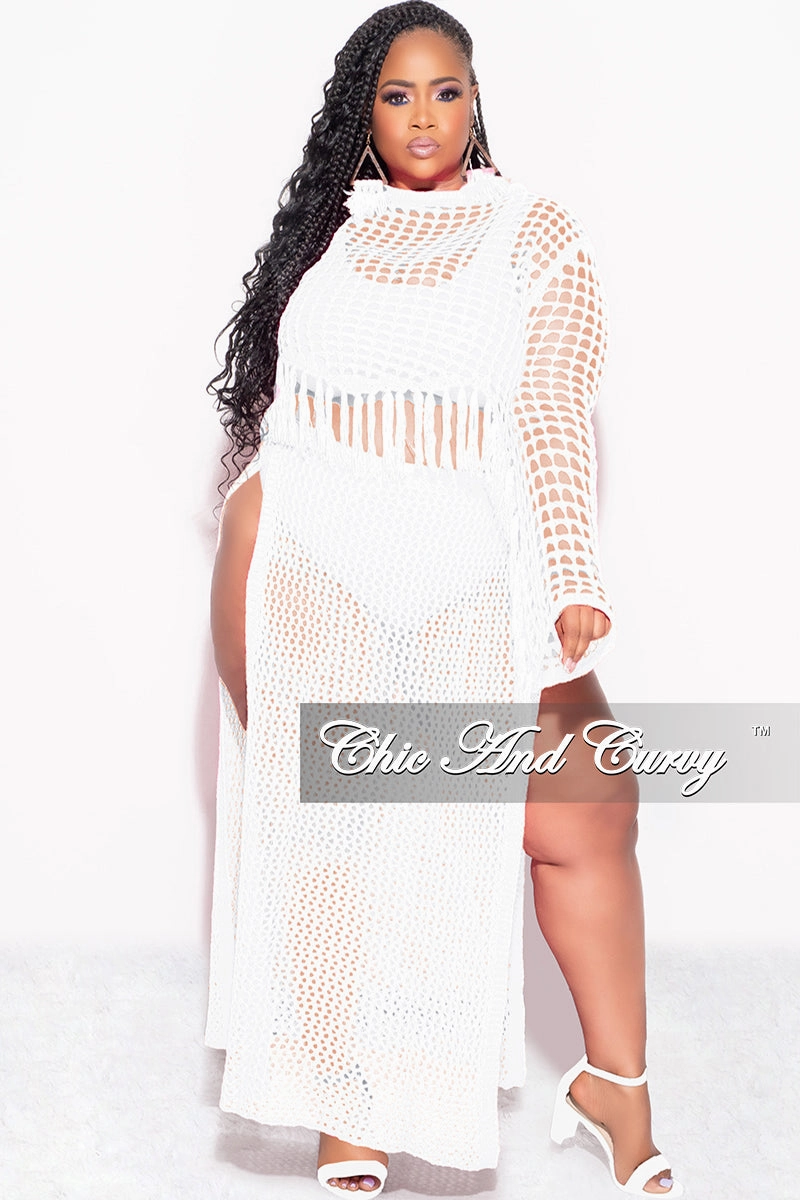 Final Sale Plus Size 2pc Crochet Set Knit Crop Top & Skirt in Ivory Classic Fit
