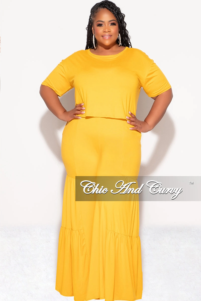 Final Sale Plus Size 2pc Crop Tie Top and 3-Layer Pants Set in Mustard Breathable Motion Slim Comfort