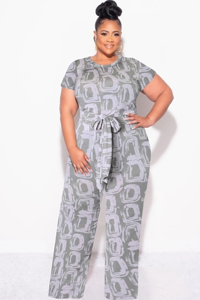 Final Sale Plus Size 2pc Crop Tie Top and Pants Set in Grey & Pink LightweightDesign Quick Release Closure