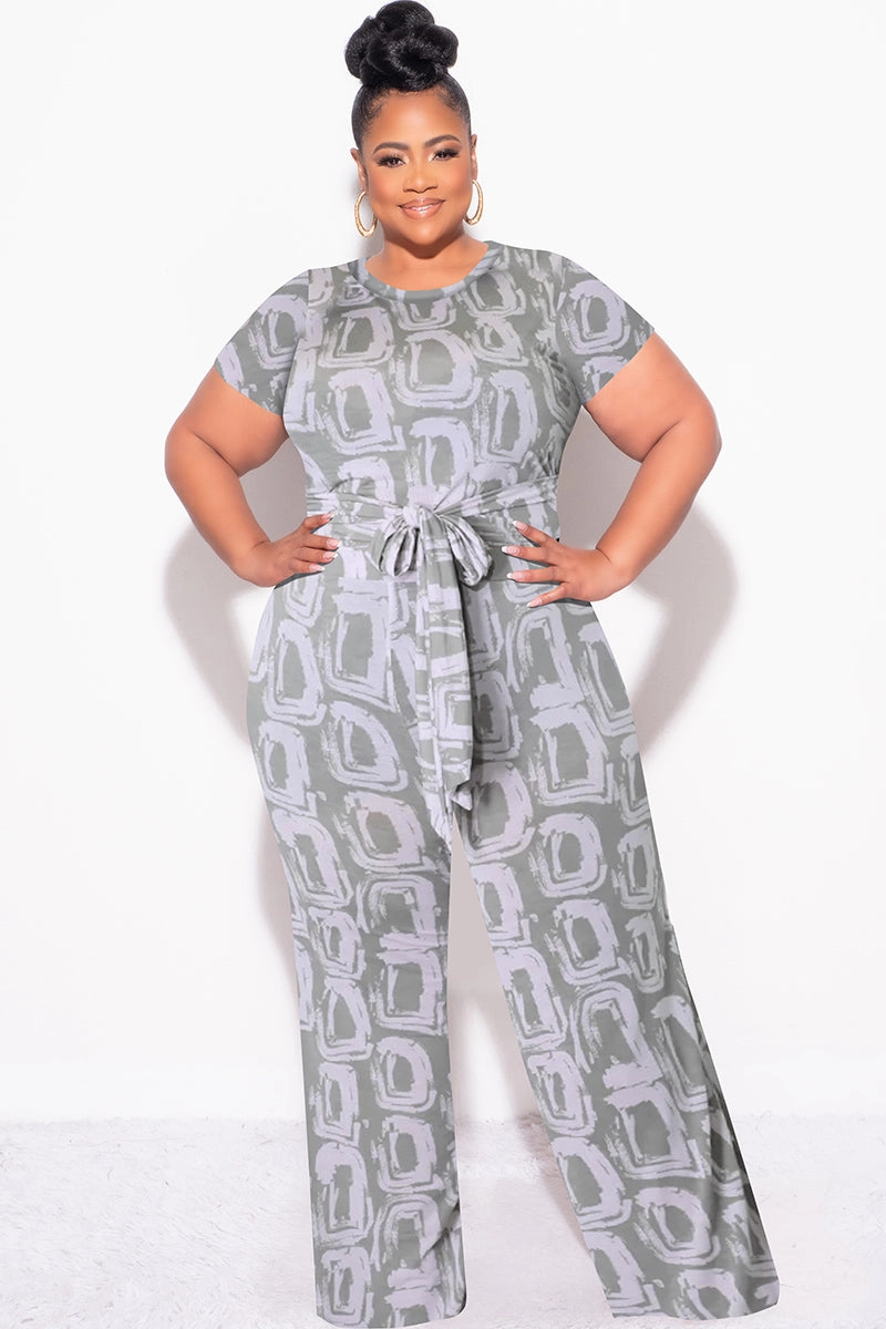 Final Sale Plus Size 2pc Crop Tie Top and Pants Set in Grey & Pink Movement Ready Fit