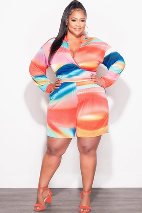 OdorResistant Ultra Soft Final Sale Plus Size 2pc Crop Top & Bermuda Short Set in Multi Color Print