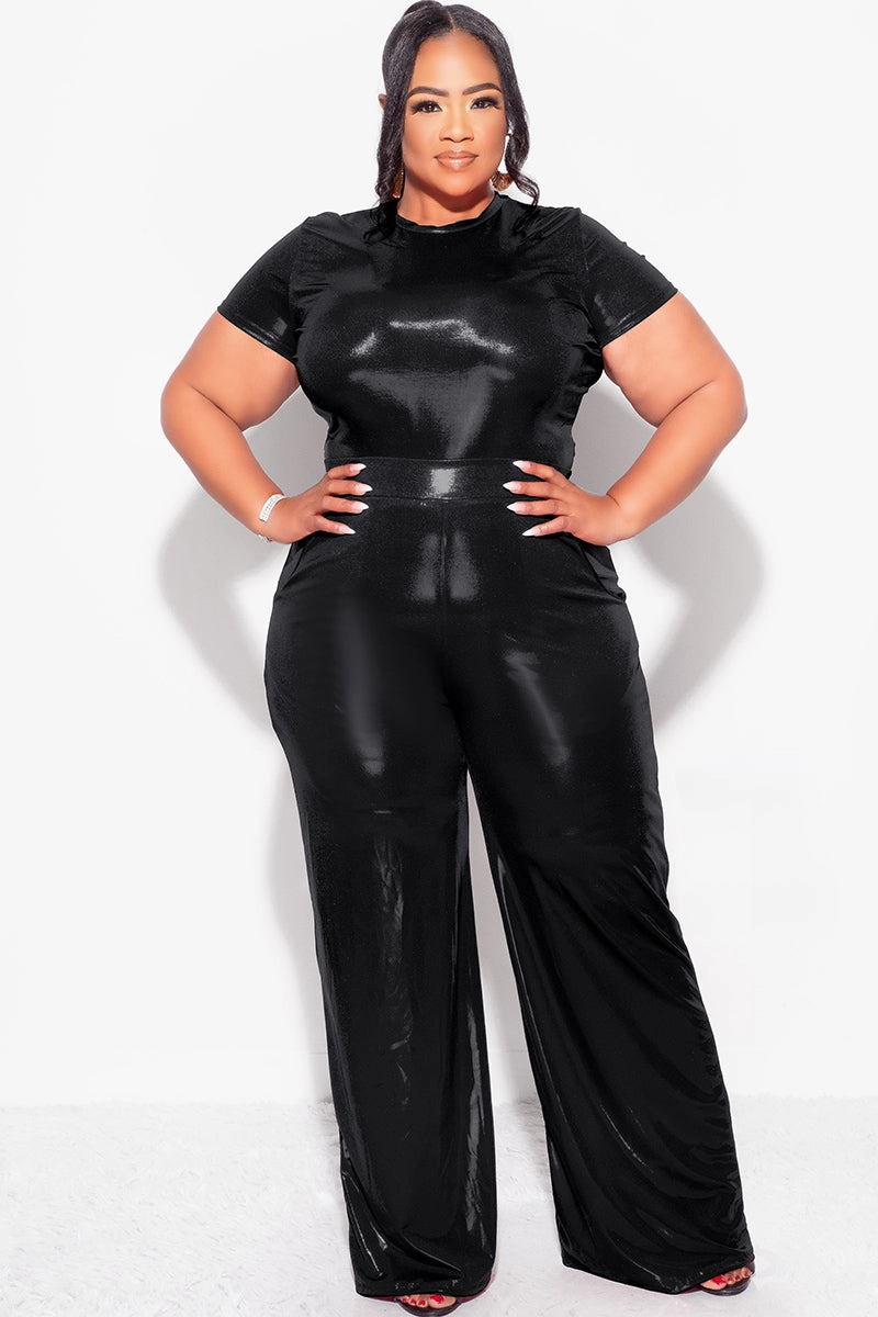 Dynamic Motion Rugged Comfort Final Sale Plus Size 2pc Crop Top & Palazzo Pant Set in Black