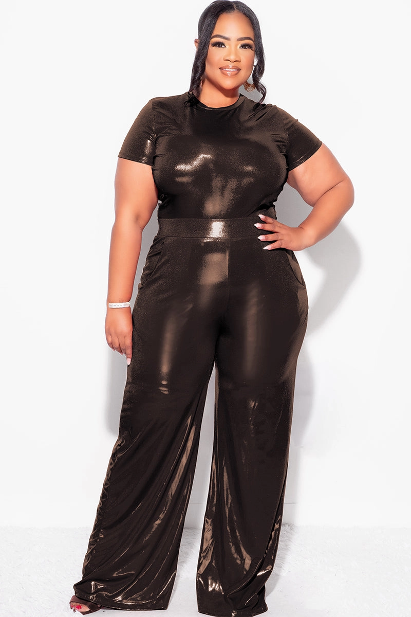 LightweightDesign Final Sale Plus Size 2pc Crop Top & Palazzo Pant Set in Bronze