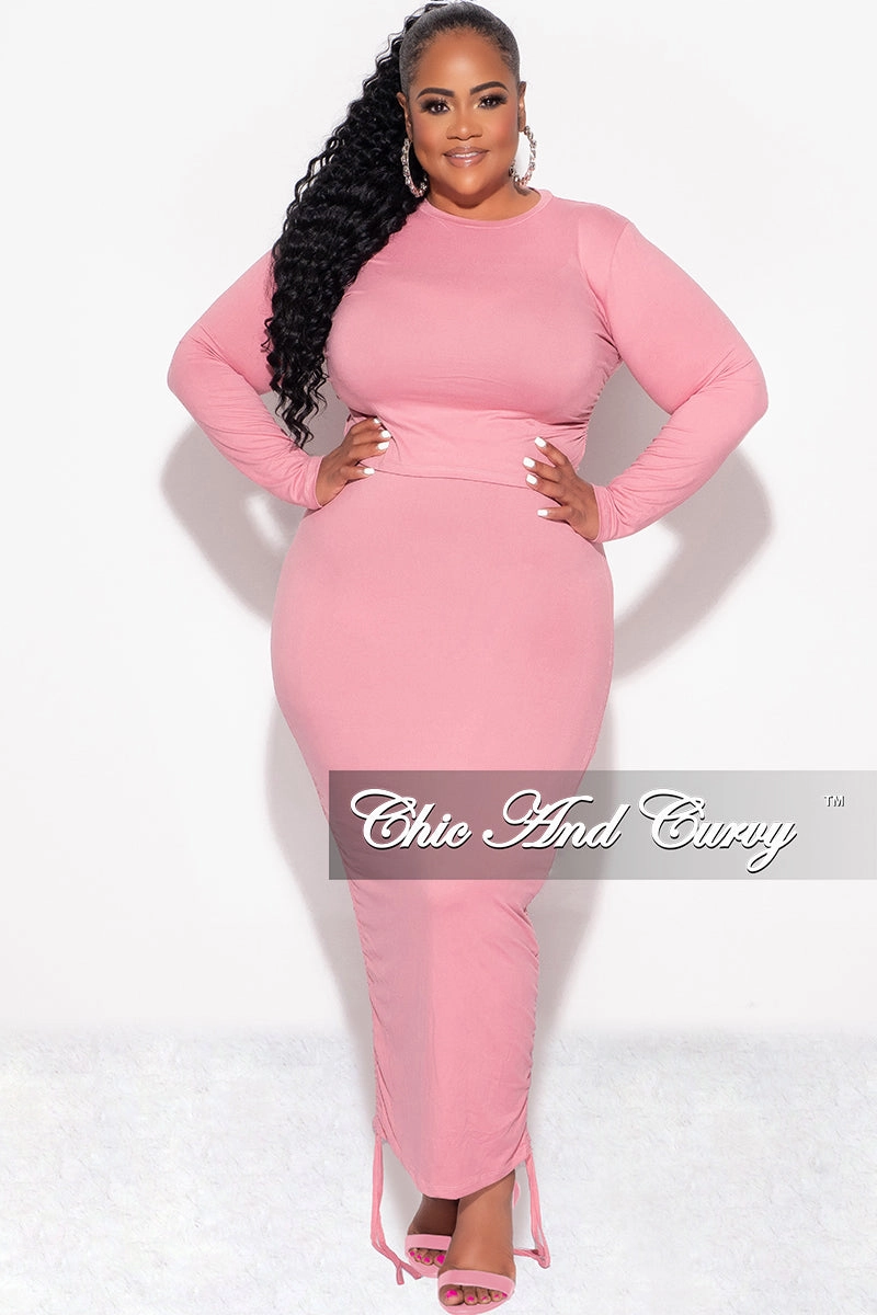 Urban Cool Rubberized Hem Final Sale Plus Size 2pc Crop Top and High Waist Drawstring Ruched Skirt in Mauve