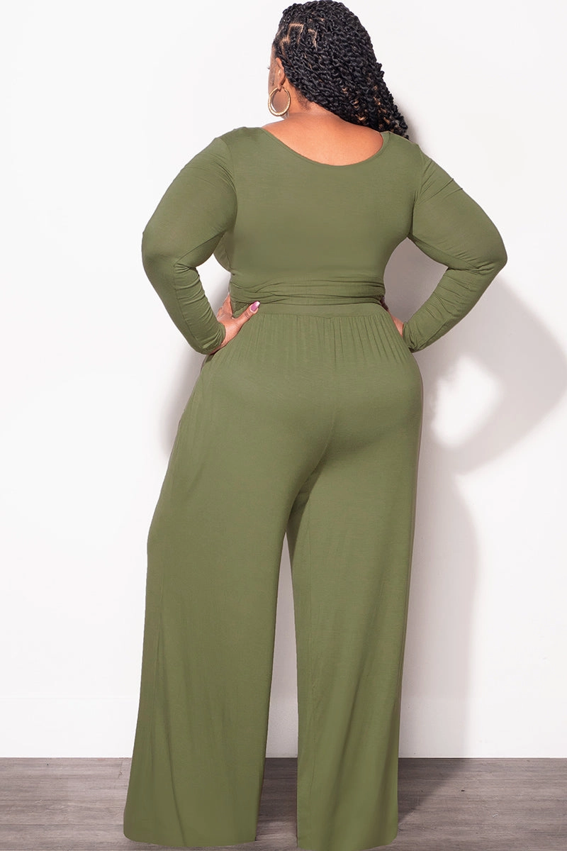 Flowy legs Final Sale Plus Size 2pc Crop Top and Palazzo Pant Set in Sage
