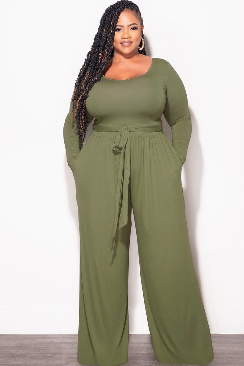 Relaxed Design Wear Easy Comfort Final Sale Plus Size 2pc Crop Top and Palazzo Pant Set in Sage