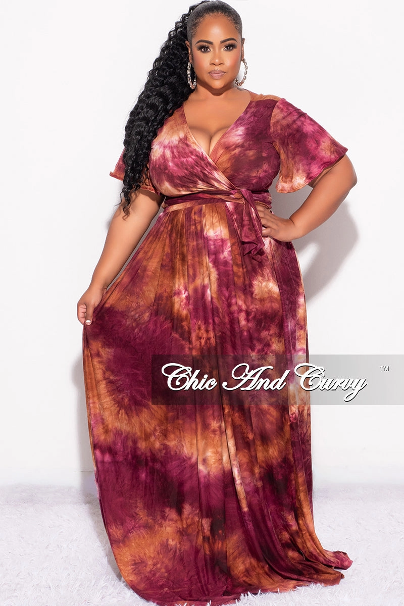 Office Friendly Final Sale Plus Size 2pc Cropped Tie Top and Skirt Set in Burgundy & Orange Tie Summer