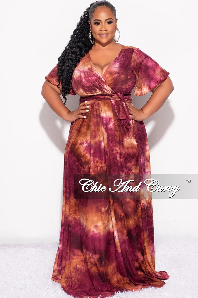 Final Sale Plus Size 2pc Cropped Tie Top and Skirt Set in Burgundy & Orange Tie Summer Convertible legs