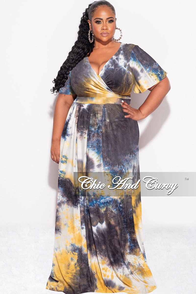 Structured fabric Final Sale Plus Size 2pc Cropped Tie Top and Skirt Set in Navy & Mustard Tie Summer