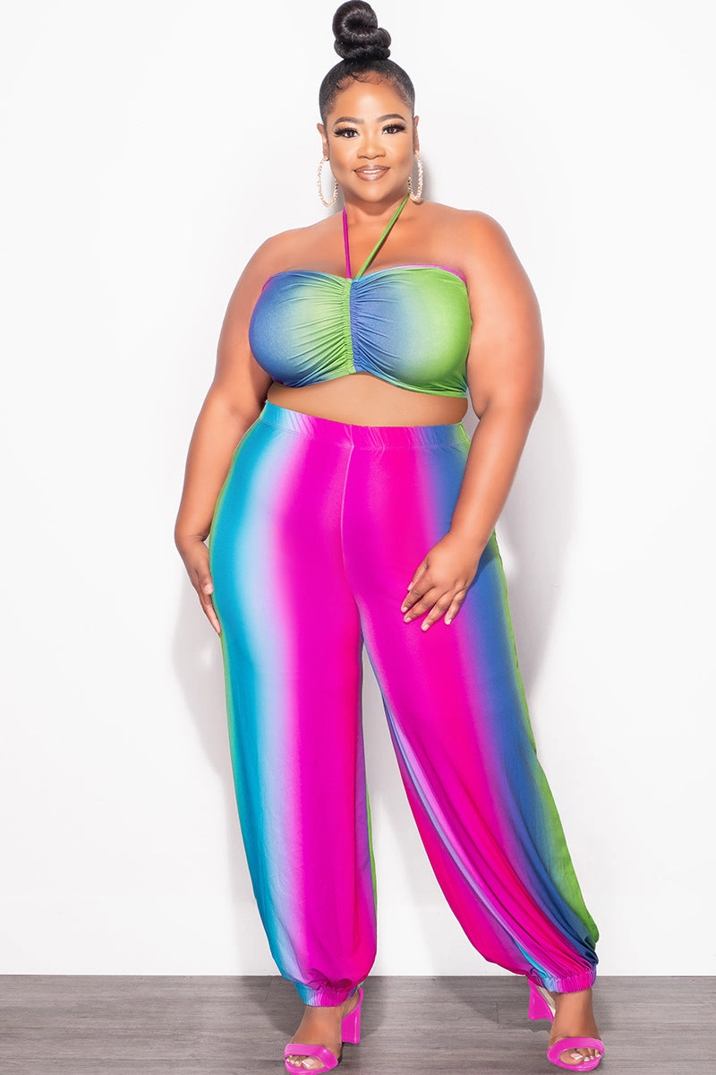 Comfort Flex Final Sale Plus Size 2pc Halter Set in Ombr?? Print