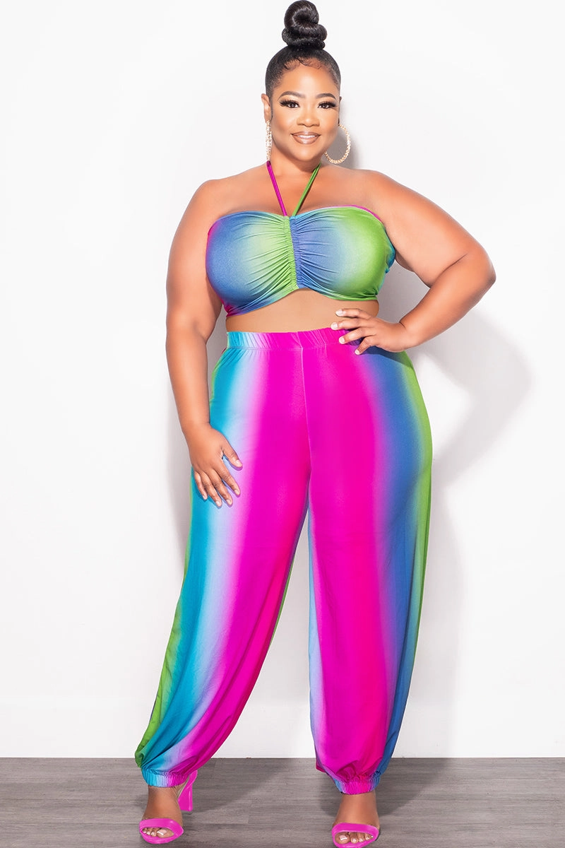 Final Sale Plus Size 2pc Halter Set in Ombr?? Print Timeless Wear Non Tapered Leg