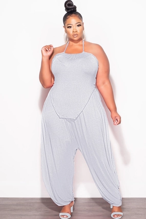 Rugged Fit Final Sale Plus Size 2pc Halter Top and Harem Pants in Heather Grey