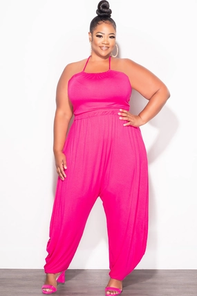 Comfortable Design Final Sale Plus Size 2pc Halter Top and Harem Pants in Pink