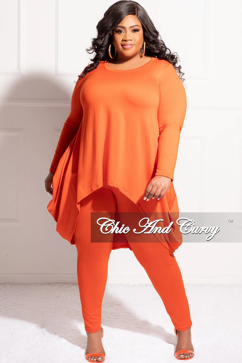 Final Sale Plus Size 2pc High Low Top and Leggings Set in Burnt Orange Casual Stretch Wear