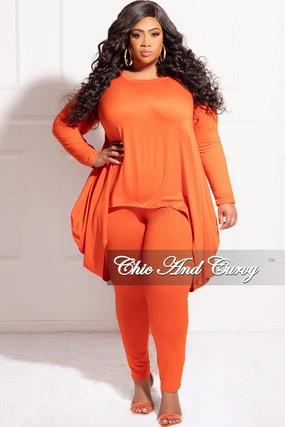 Casual Style Final Sale Plus Size 2pc High Low Top and Leggings Set in Burnt Orange