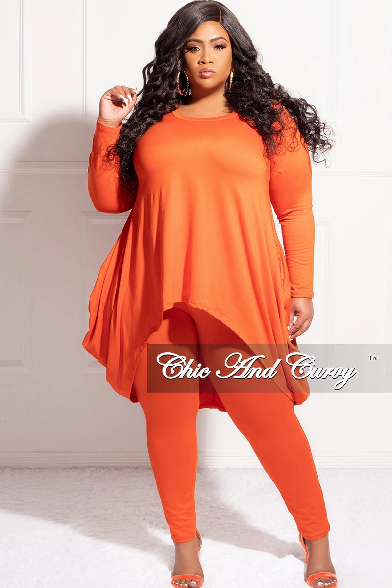 Body shaping Flexible Use Final Sale Plus Size 2pc High Low Top and Leggings Set in Burnt Orange