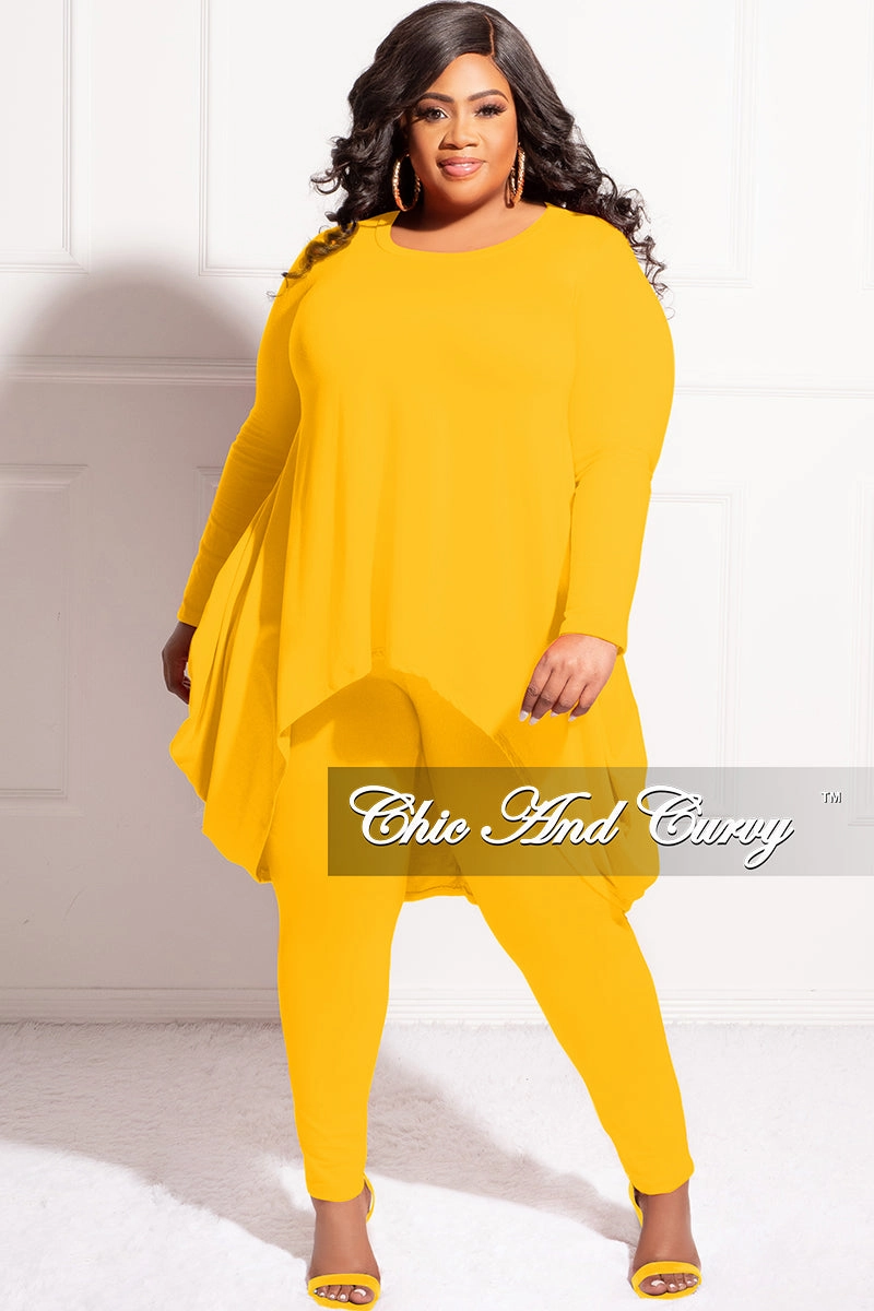 Long Use Final Sale Plus Size 2pc High Low Top and Leggings Set in Mustard