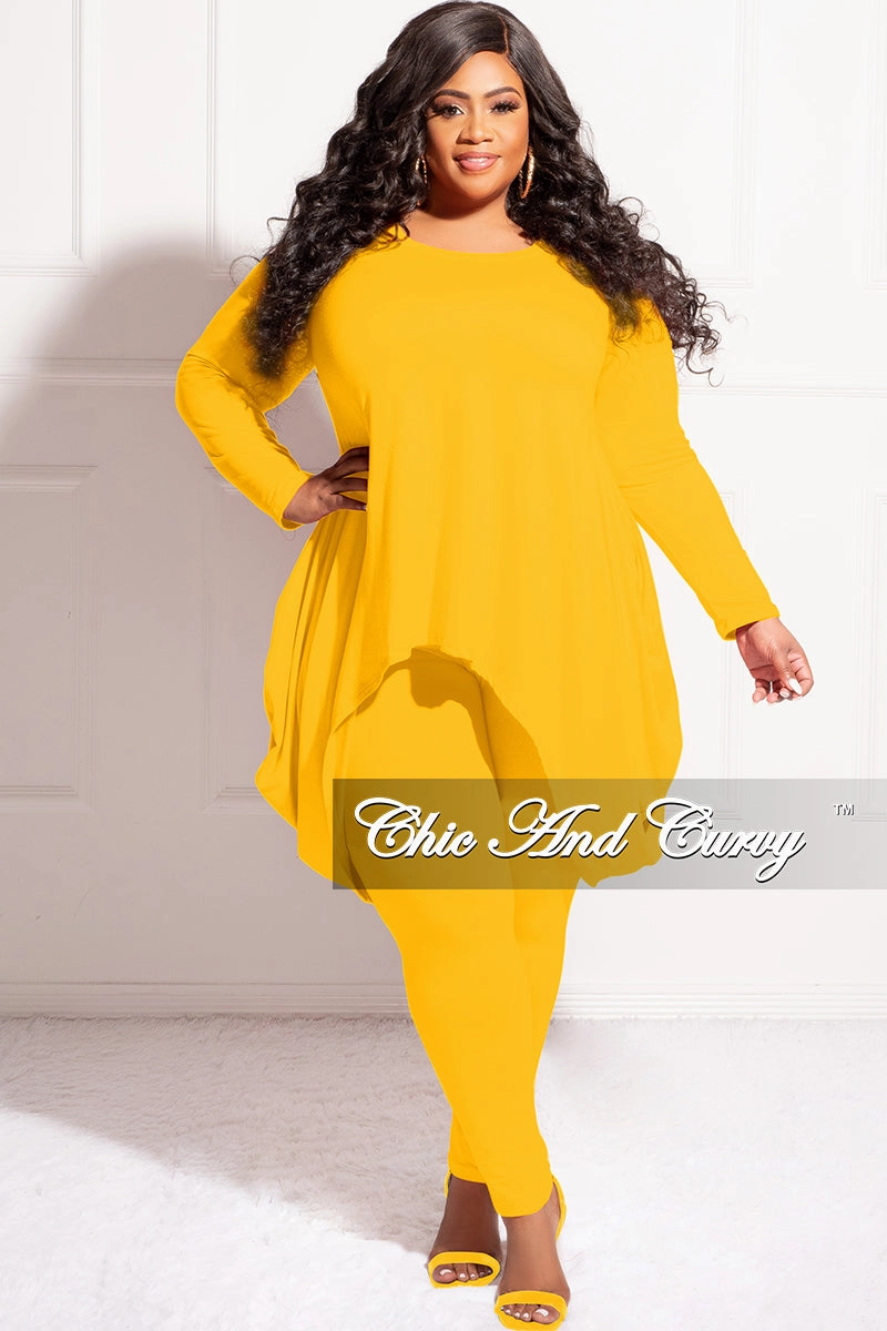 Secure Cuff Design HeatRegulating Final Sale Plus Size 2pc High Low Top and Leggings Set in Mustard
