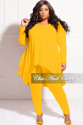 Decorative stitching Final Sale Plus Size 2pc High Low Top and Leggings Set in Mustard