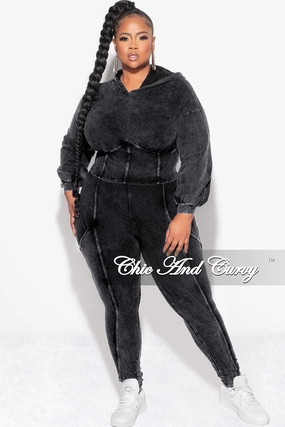 Wide fit Commuter Ready Final Sale Plus Size 2pc Hooded Top and Set in Black