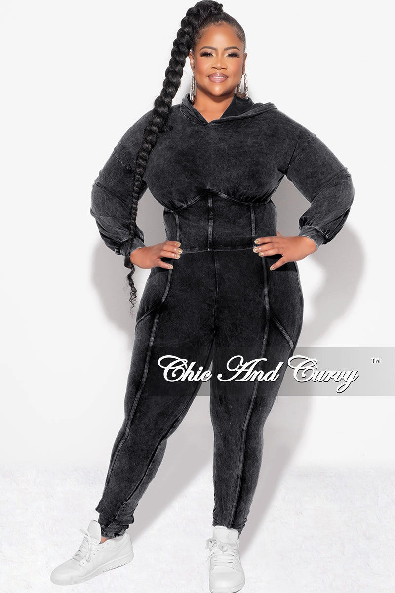 Final Sale Plus Size 2pc Hooded Top and Set in Black Body Shape Hidden pockets