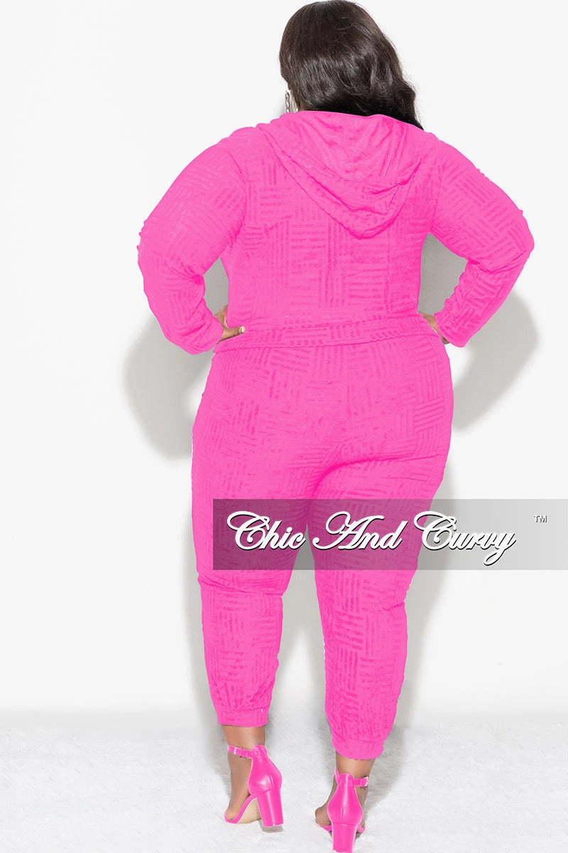 Ergonomic Cut Transitional Style Final Sale Plus Size 2pc Hooded Zip-Up Jacket and Pants Set in Fuchsia