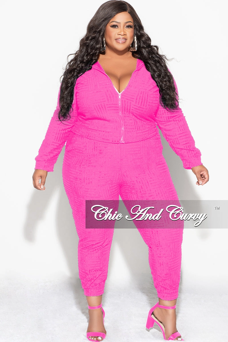 Sport Fit Versatile Fashion Final Sale Plus Size 2pc Hooded Zip-Up Jacket and Pants Set in Fuchsia