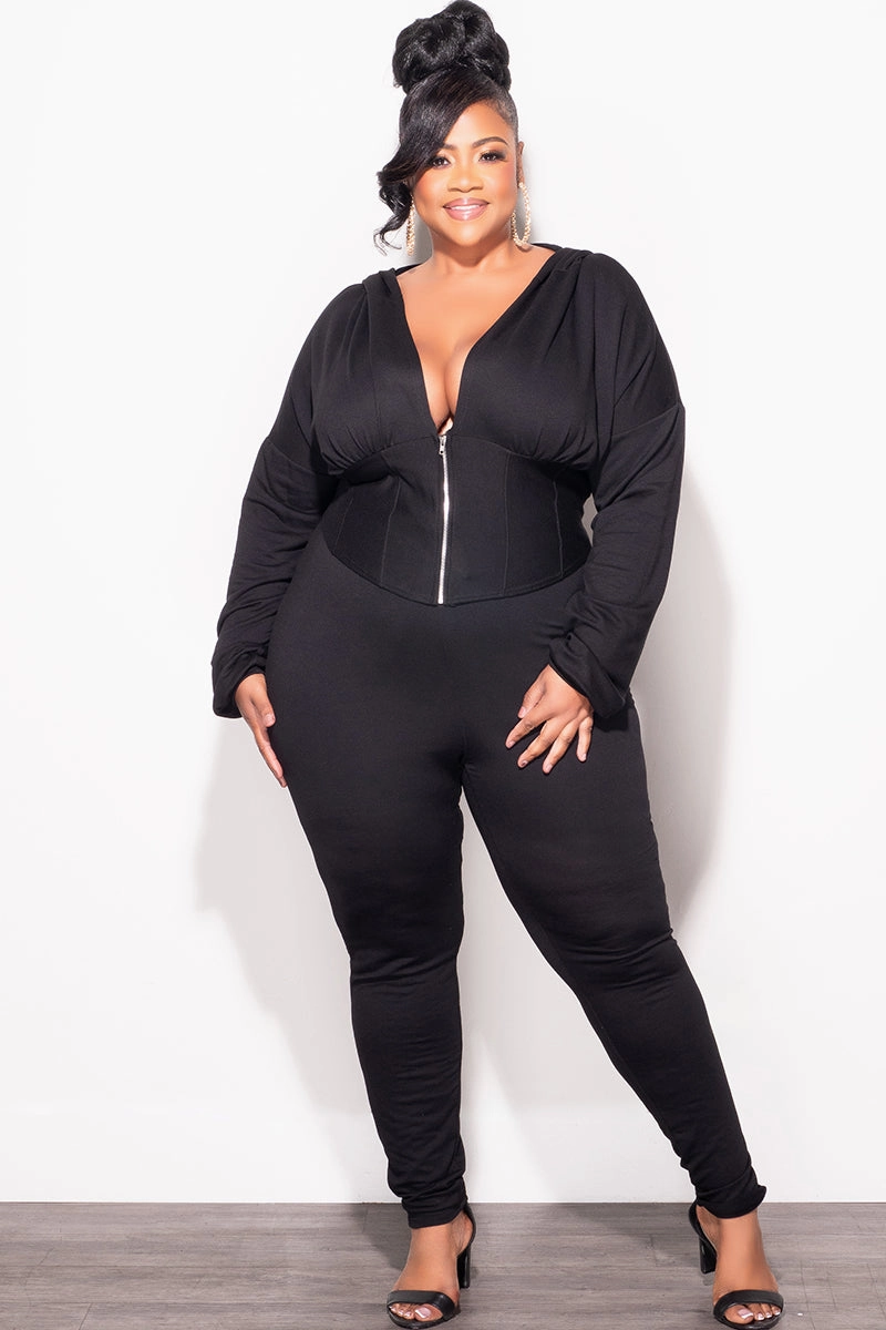 Body Sculpting Zip Pocket Final Sale Plus Size 2pc Jogger Set in Black