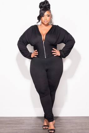 Final Sale Plus Size 2pc Jogger Set in Black Flexible Waist