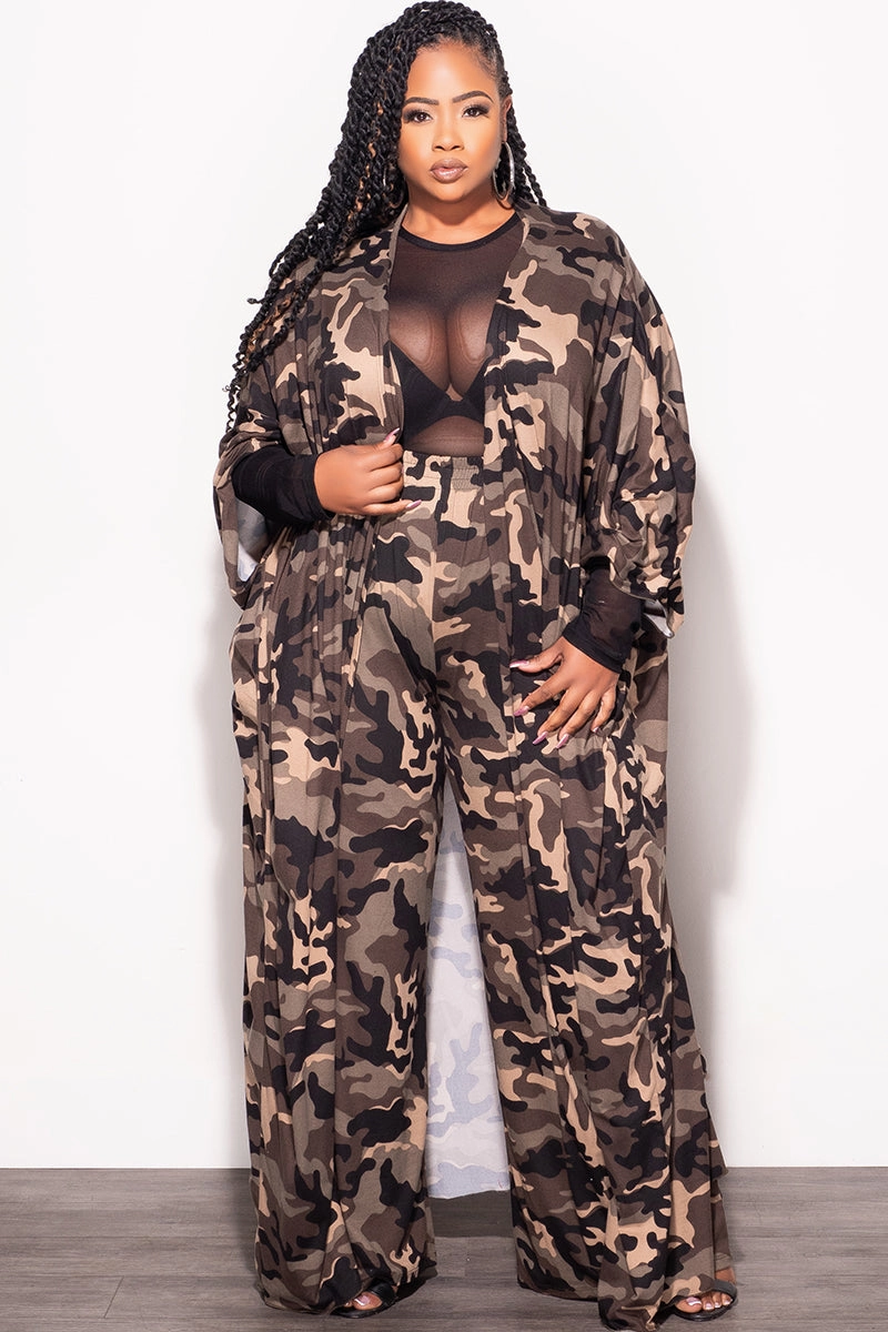 Final Sale Plus Size 2pc Kaftan and Pants Set in Camo Flexible Durability Quick Wash
