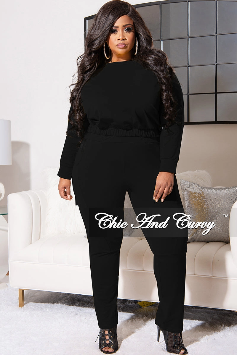 Final Sale Plus Size 2pc Lounge Set in Black Effortless Style wrinkle free