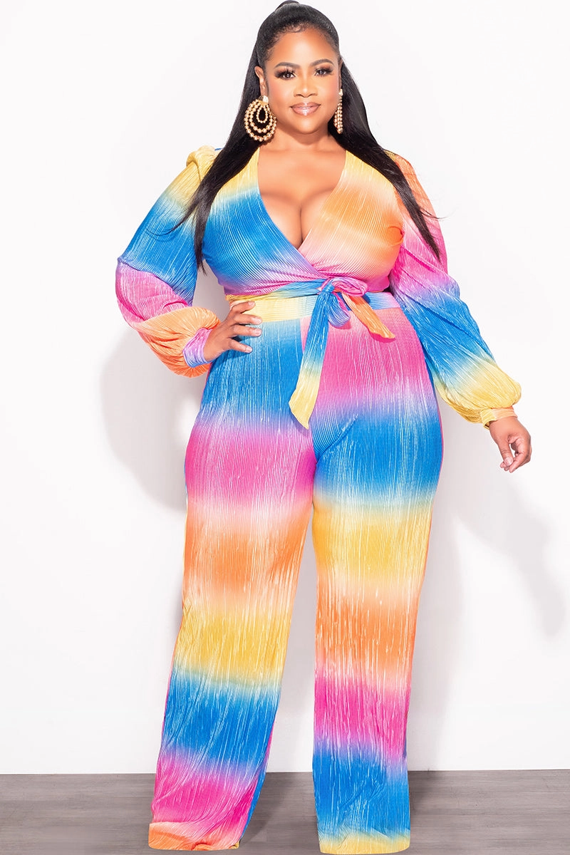 Final Sale Plus Size 2pc Pleated Faux Wrap Bow Tie Top and Pants Set in Fuchsia Orange and Mustard and Royal Blue HypoallergenicMaterial StretchMaterial
