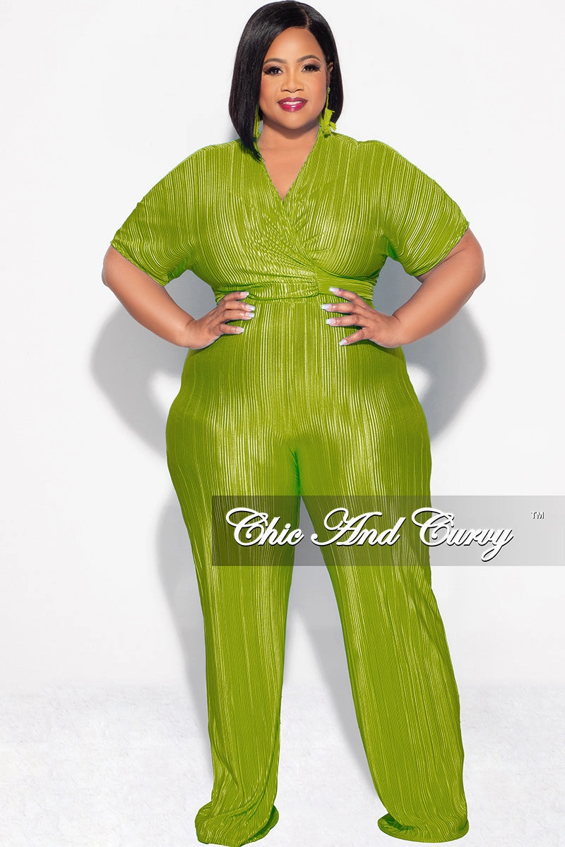 Minimal Cut Stylish Comfort Final Sale Plus Size 2pc Pleated Top and Pants Set in Olive