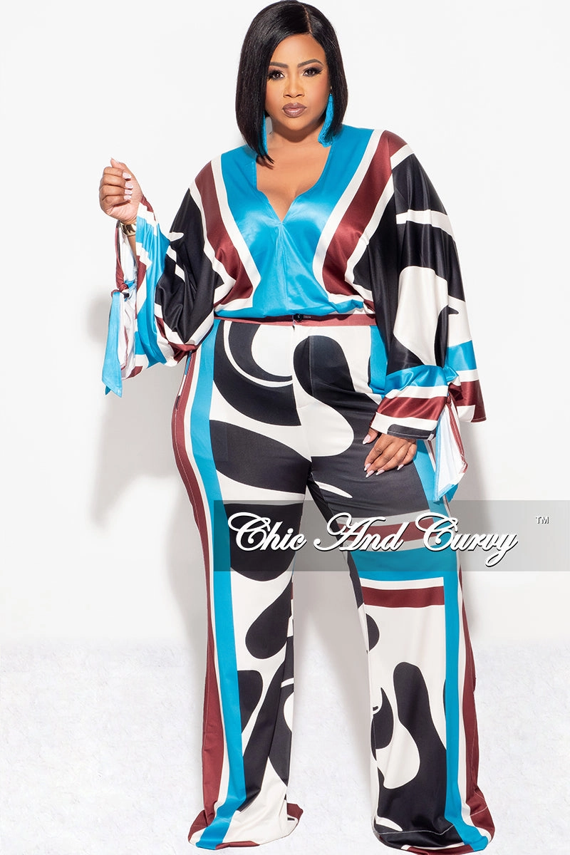 Final Sale Plus Size 2pc Satin Top and Palazzo Pants Set in Turquoise Design NonChafingEdges Essential Fit