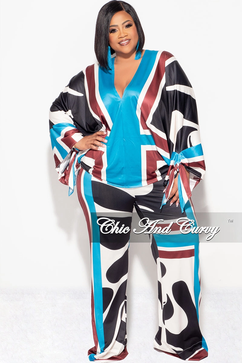 Active Layers FadeResistant Final Sale Plus Size 2pc Satin Top and Palazzo Pants Set in Turquoise Design