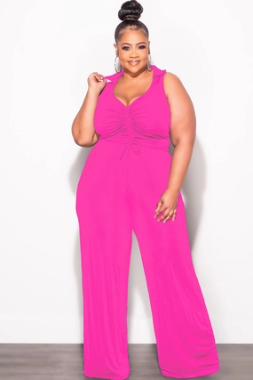 Final Sale Plus Size 2pc Set Crop Top and Pants in Fuchsia Perfect Design