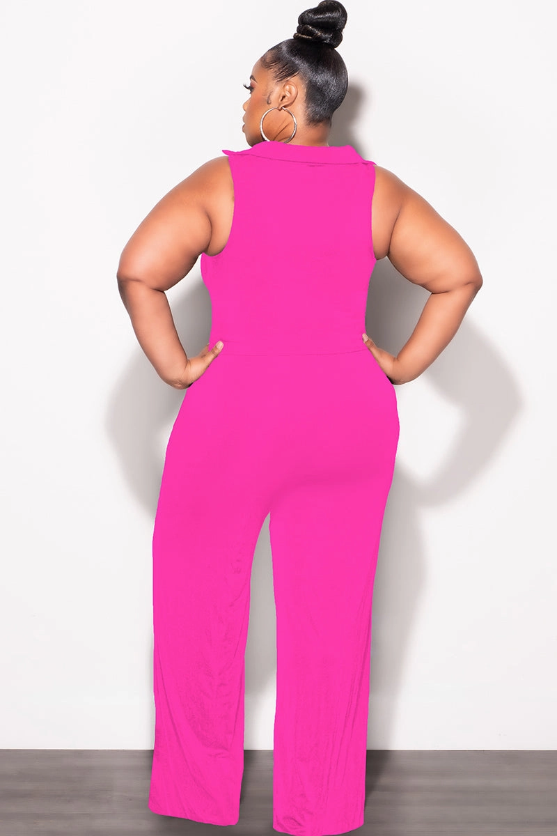 Final Sale Plus Size 2pc Set Crop Top and Pants in Fuchsia Corduroy texture