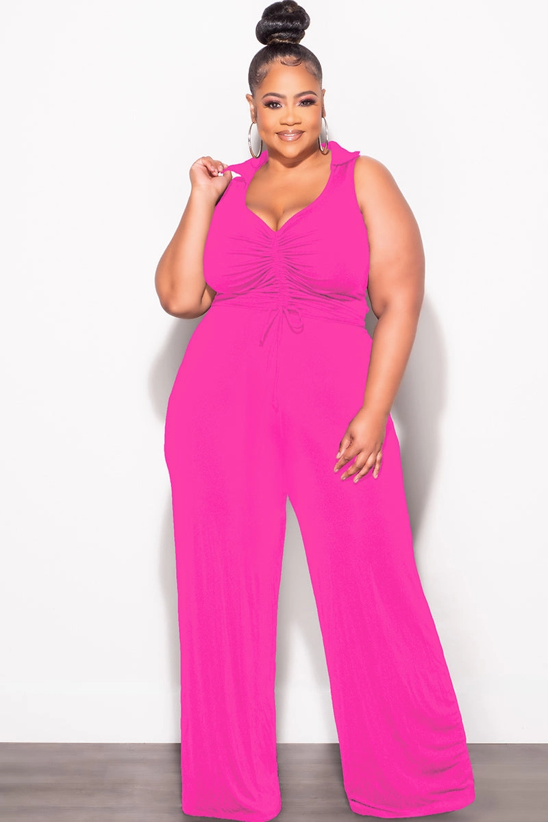 Final Sale Plus Size 2pc Set Crop Top and Pants in Fuchsia Perfect Design