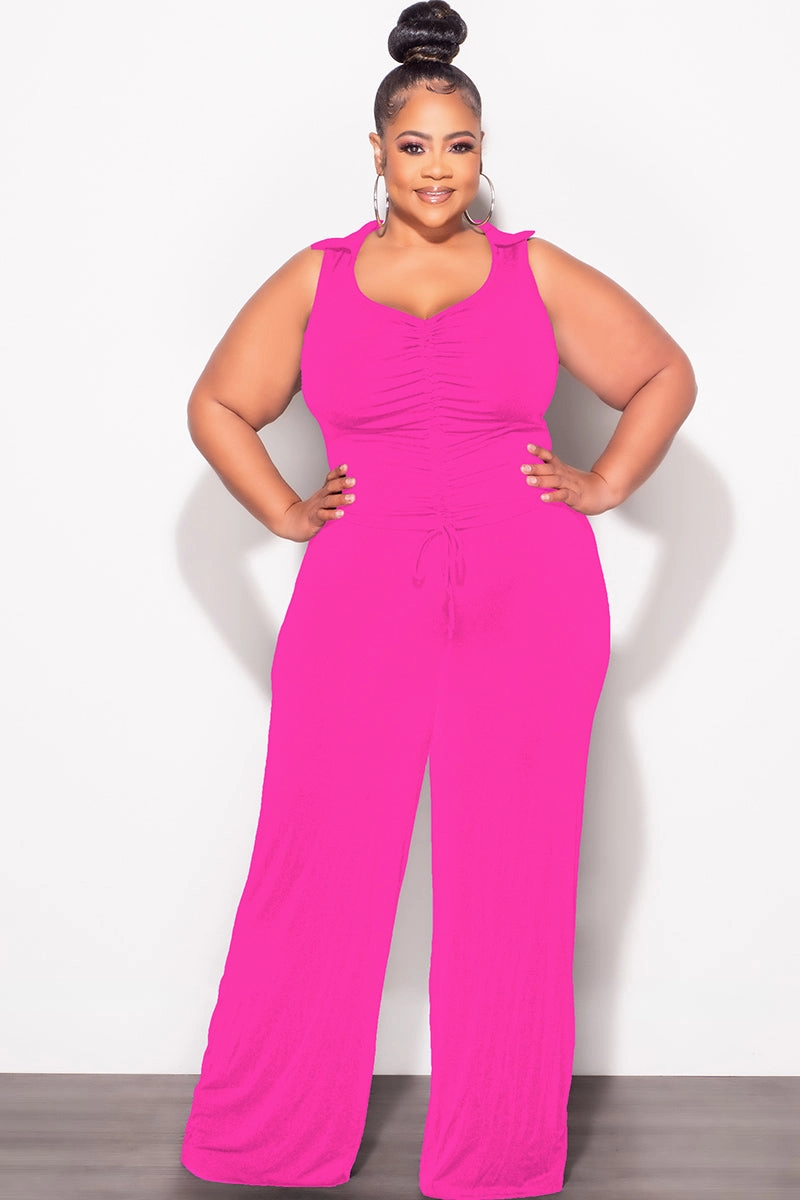 Timeless Fit Fit Comfort Final Sale Plus Size 2pc Set Crop Top and Pants in Fuchsia