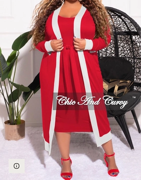 Form Fit Comfort Modern Cut Final Sale Plus Size 2pc Set Duster & Tank Tie Dress in Red & White