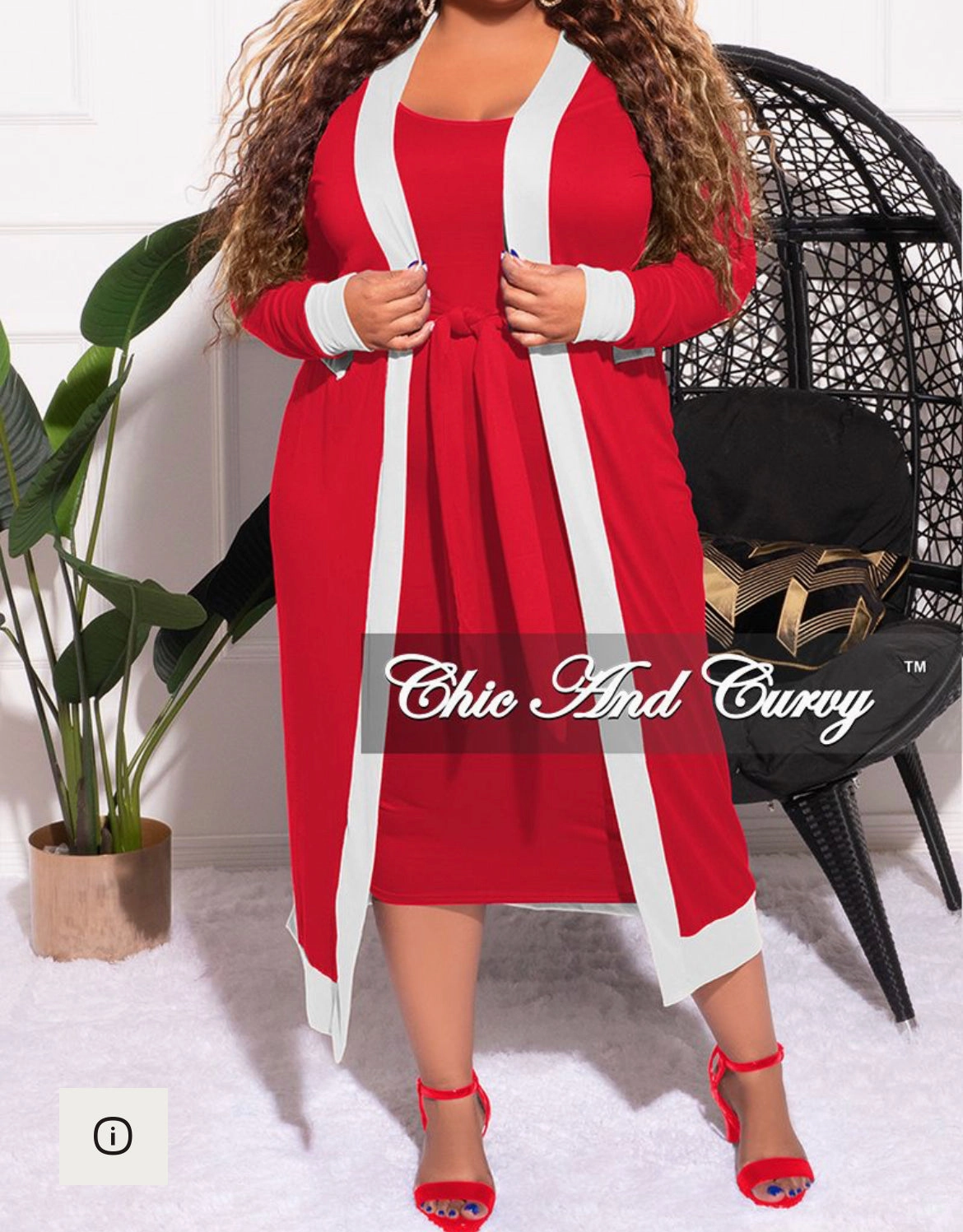 Form Fit Comfort Modern Cut Final Sale Plus Size 2pc Set Duster & Tank Tie Dress in Red & White
